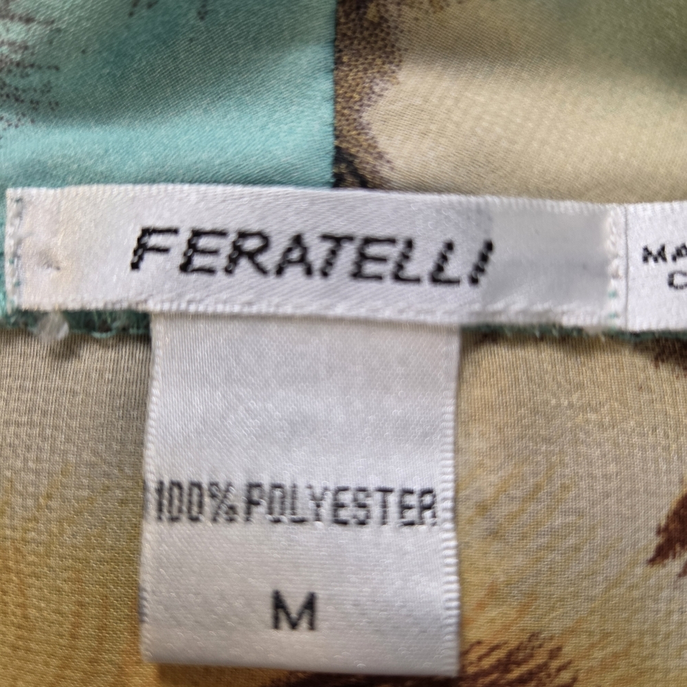 Feratelli Animal Print/Mint Green Asymmetrical Zip-Front Tunic Longer Sides Sz M - Picture 12 of 12